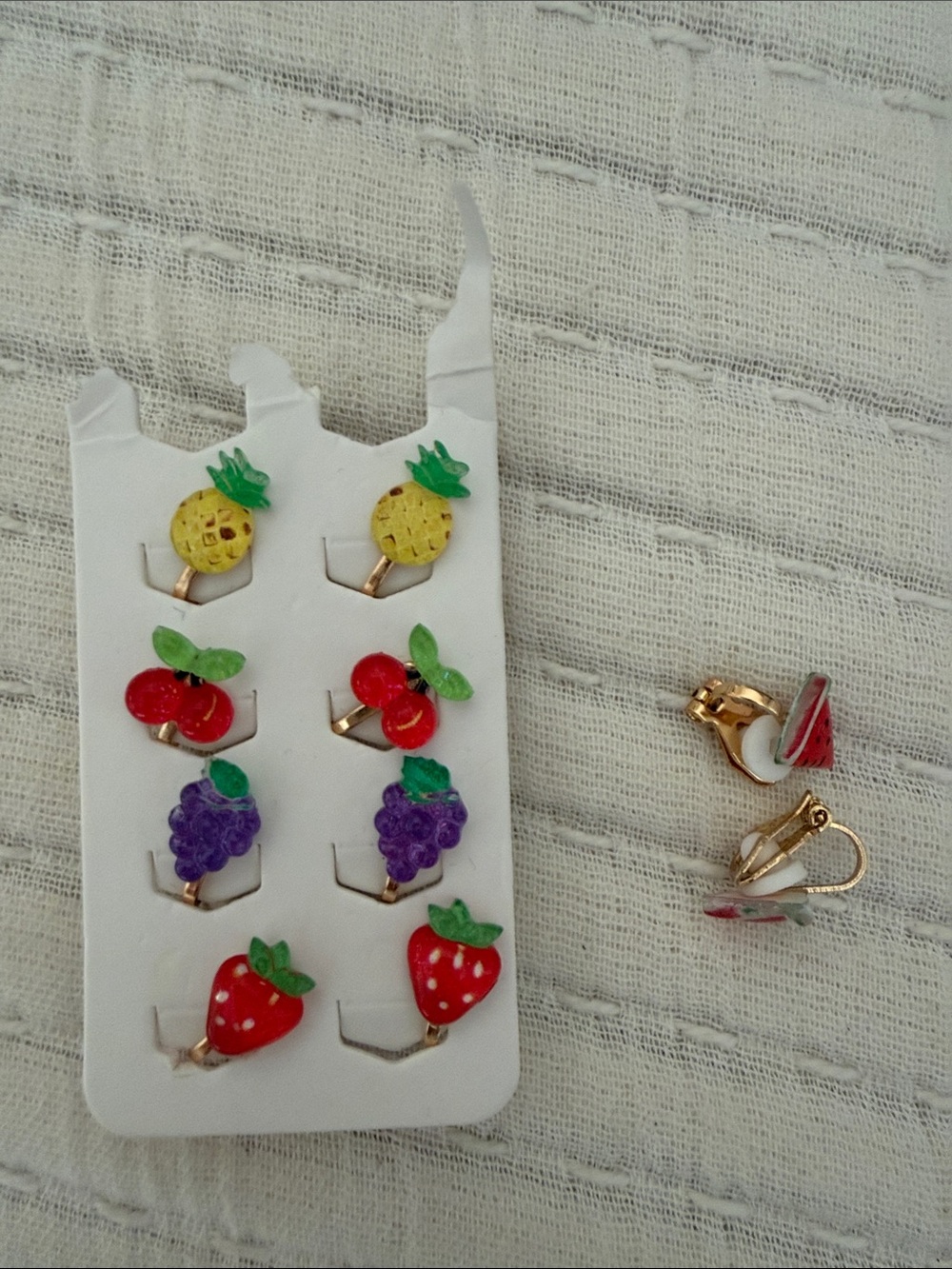 Girls clip earrings- fruit 5 pair